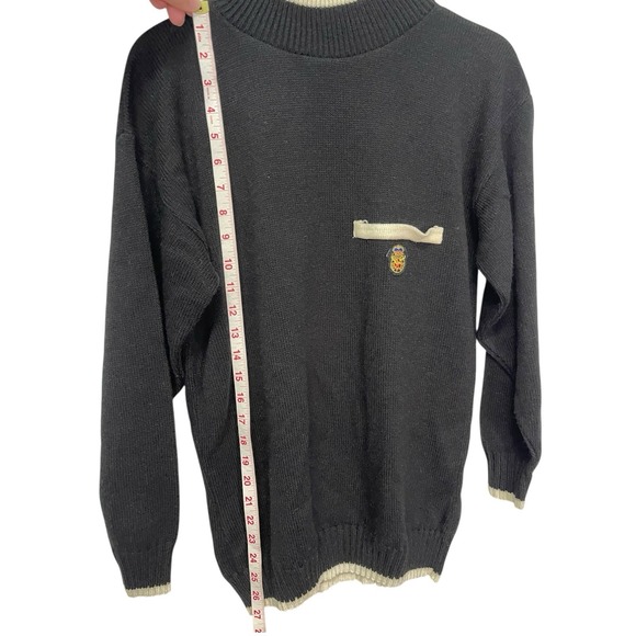 Vintage Willow Ridge Medium Black Sweter Cream Hemlines Embroidered Old Money - Picture 4 of 12